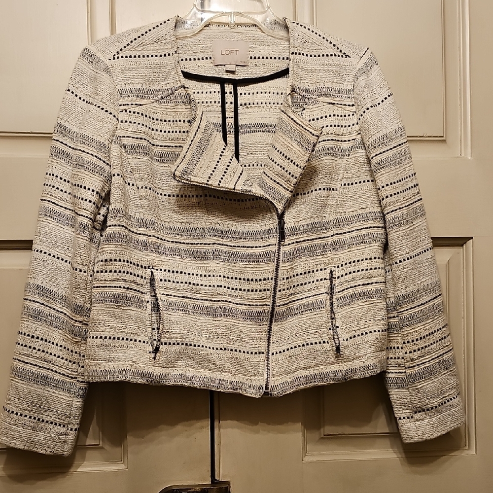 LOFT Cream and Black Blazer with Striped Pattern